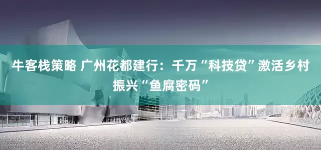 牛客栈策略 广州花都建行：千万“科技贷”激活乡村振兴“鱼腐密码”